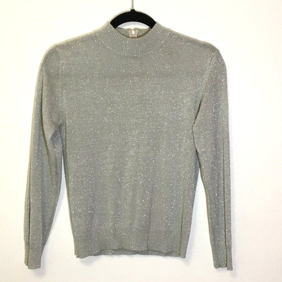 Vintage 60s 70s KMark Silver Metallic Lurex Sweater Back Zipper Holiday Glam (2) - Picture 8 of 12